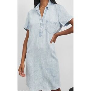 Rails Light Wash Denim Midi Shirt Dress - Pale Blue